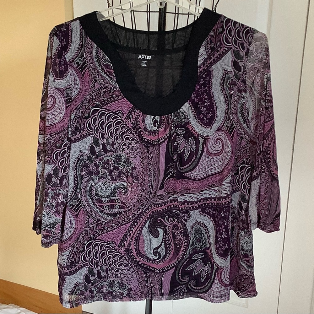 Apt. 9 Women's Black and Purple Paisley Blouse